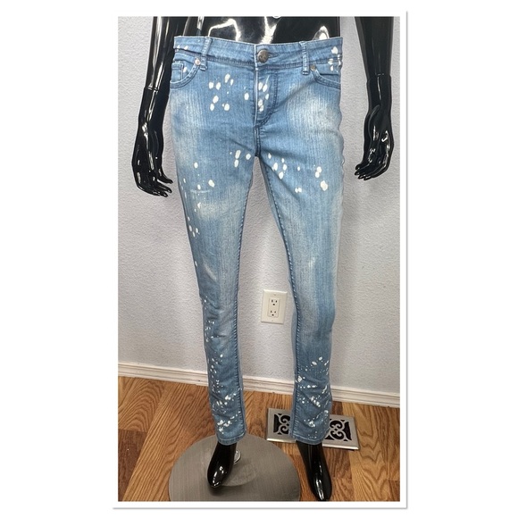 Op Ocean Pacific Jeans Denim Acid Washed Spattered Spots Sz 11 - Picture 2 of 8